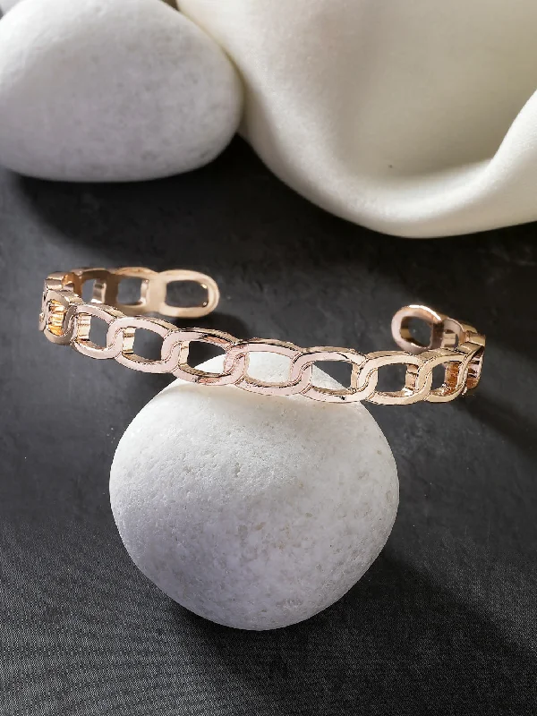 radiant gemstone chain bracelet sets for women -NVR Men's Rose Gold Metal Cuff Bracelet