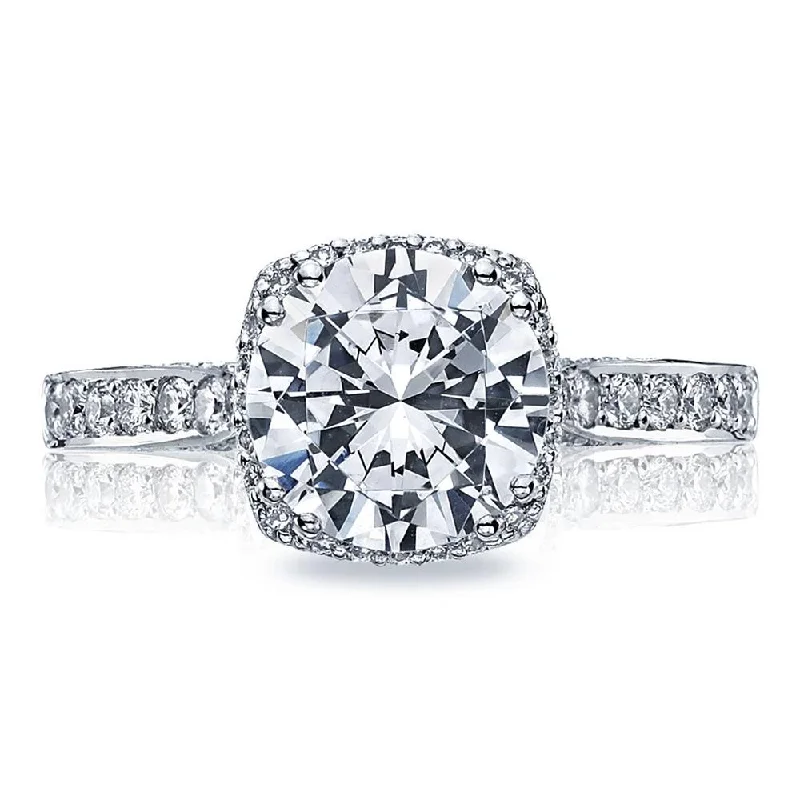 unique engagement rings with three diamonds -Round with Cushion Bloom Engagement Ring