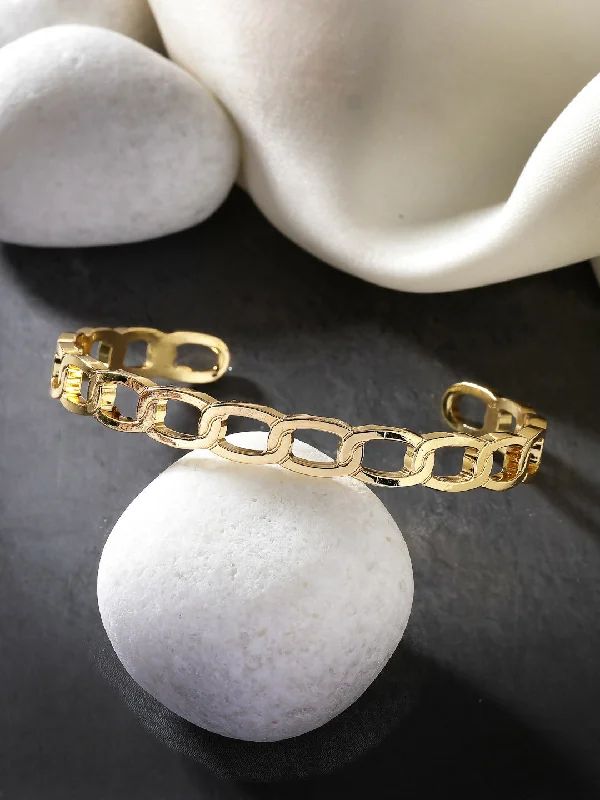 radiant pearl bangle sets for women -NVR Men's Gold-Plated Metal Cuff Bracelet