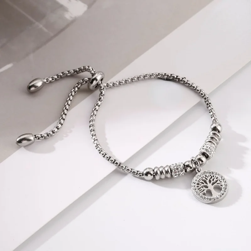 B121 Mud Diamond Lucky Tree Bracelet Silver