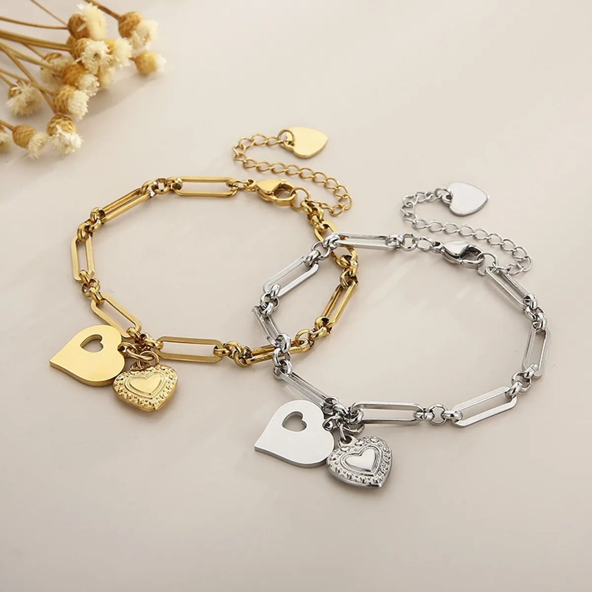 radiant diamond bracelets for women -Fashion Heart Shape Stainless Steel Plating Inlay Titanium Steel Bracelets 1 Piece