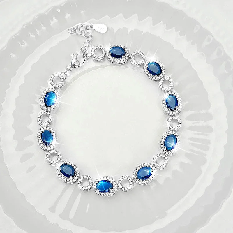 Blue and Green Diamond Bracelet (Copper White Gold Plated)