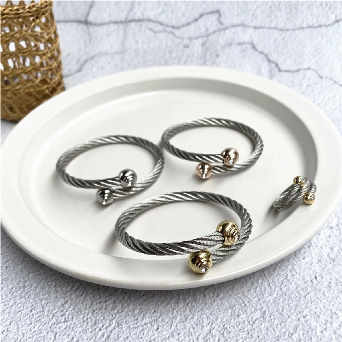 luxurious silver bangle sets for women -Vintage Style Spiral Stripe Stainless Steel Unisex Rings Bracelets