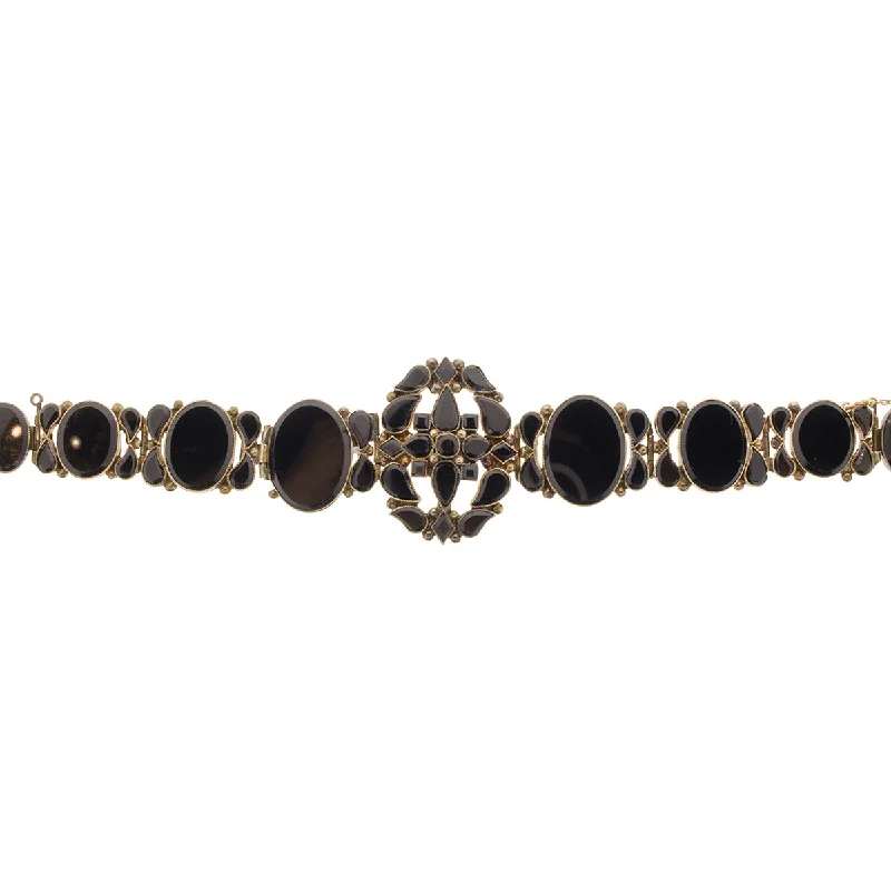 customized pearl bracelets for women -10K Yellow Gold Victorian Onyx Link Bracelet