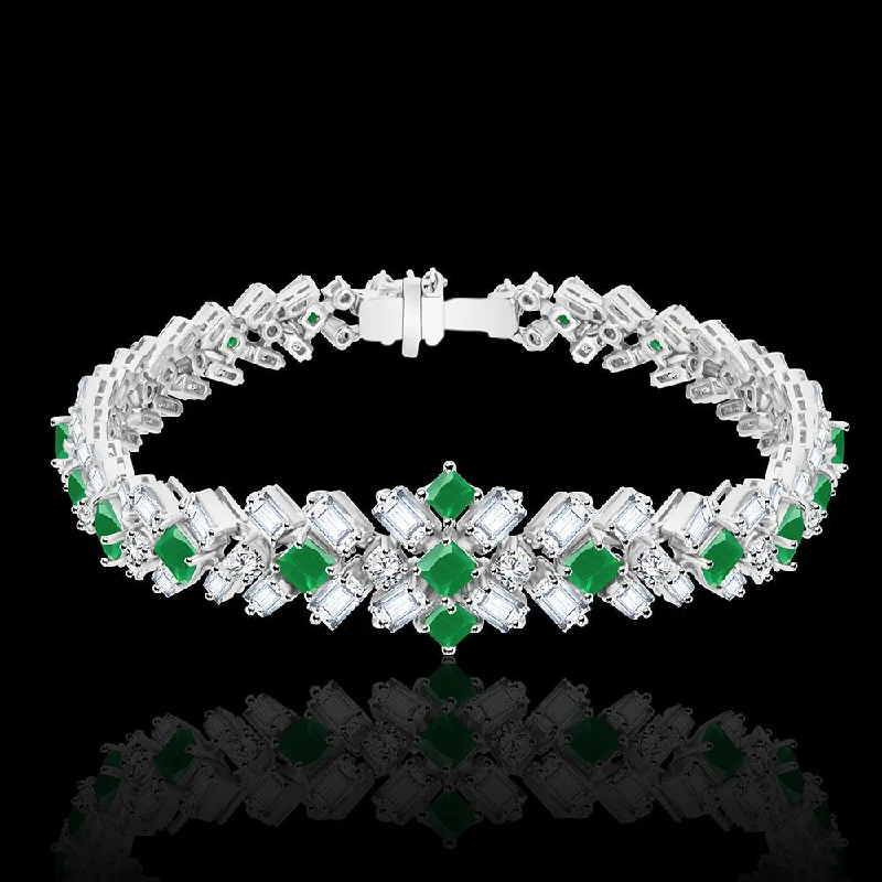 luxury charm bangle sets for women -The mesmirizing green hues complimenting Bauguette shaped diamonds for a statement bracelet - NADL-BR