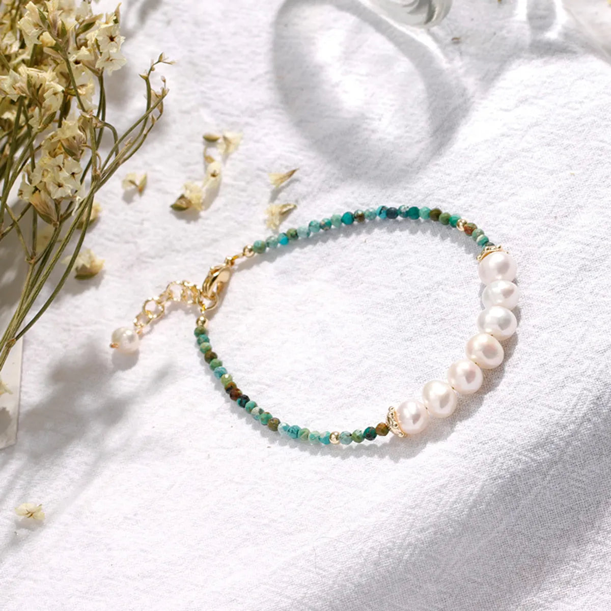 radiant pearl bangle bracelet sets for women -1 Piece Simple Style Round Turquoise Freshwater Pearl Beaded Women's Bracelets