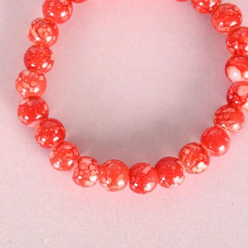 radiant gemstone bracelet sets with crystals for women -NVR Men & Women Red Marbel Crystal Elasticated Bracelet