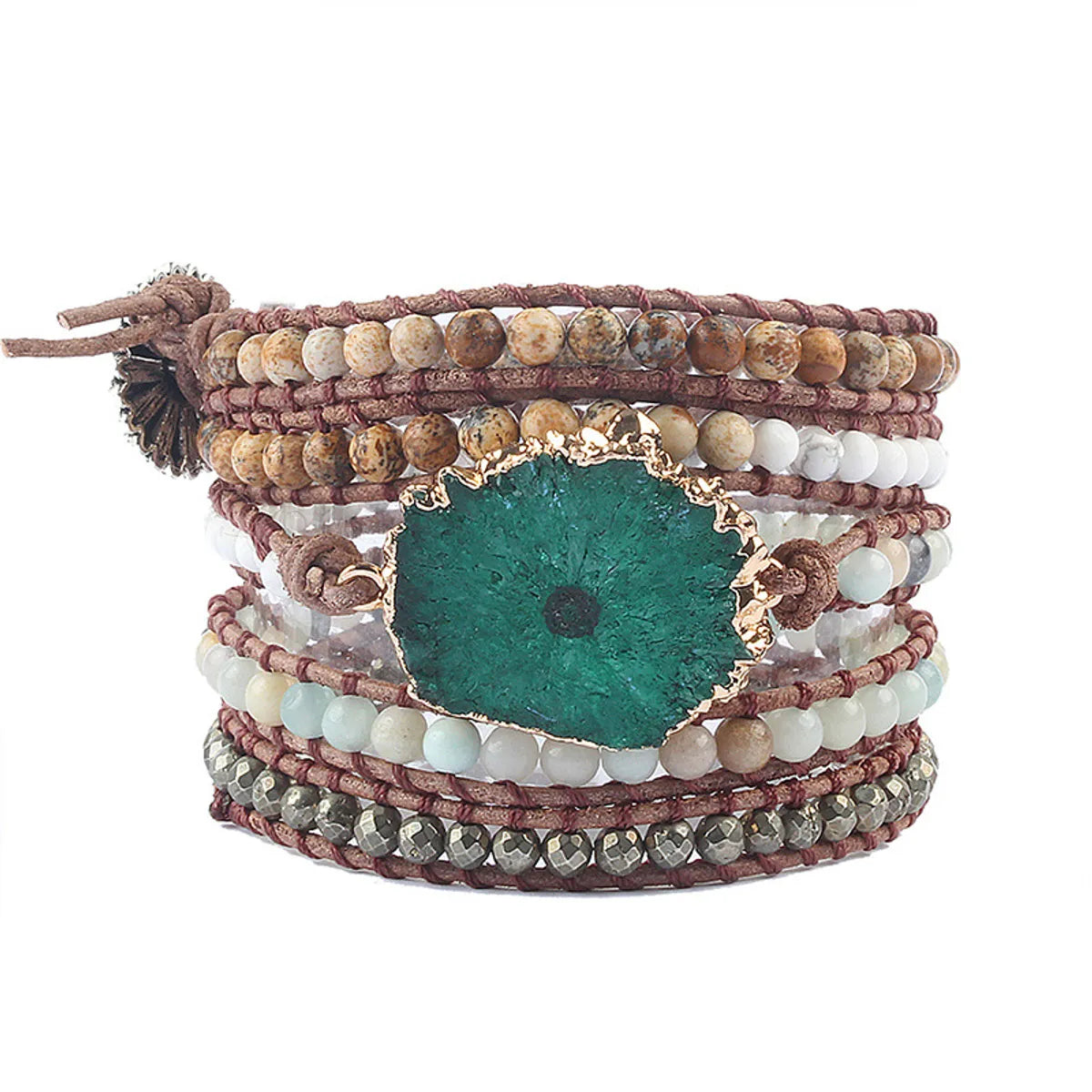 radiant leather bracelets for women -Bohemian Printing Agate Irregular Knitting Bracelets