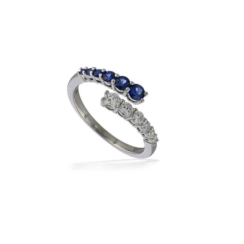 engagement rings with sapphire center stones and diamonds -Blue Sapphire and Diamonds Bypass Ring