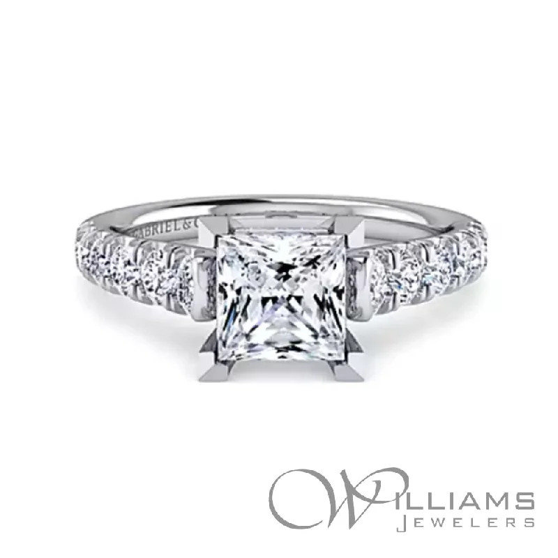 solitaire engagement rings with platinum bands -Gabriel & Co. Classic 14 Karat Diamond Engagement Ring