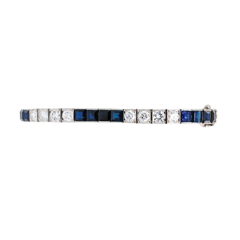 luxurious crystal chain bracelets for women -Mid-Century Blue Sapphire & Diamond Platinum Line Bracelet