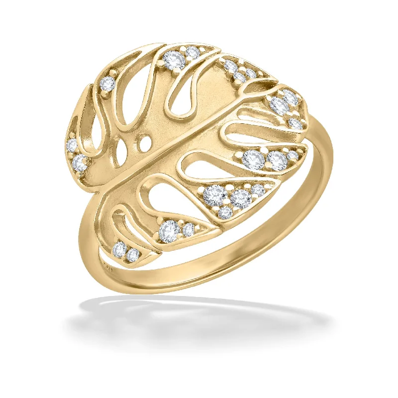 modern engagement rings with round diamonds -Diamond Monstera Ring