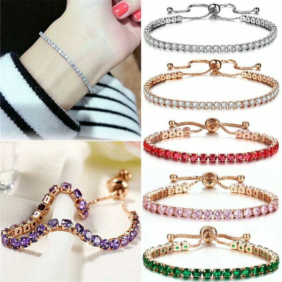 chic gold bangle bracelet sets for women -Fashion Round Copper Plating Inlay Rhinestones Bracelets 1 Piece