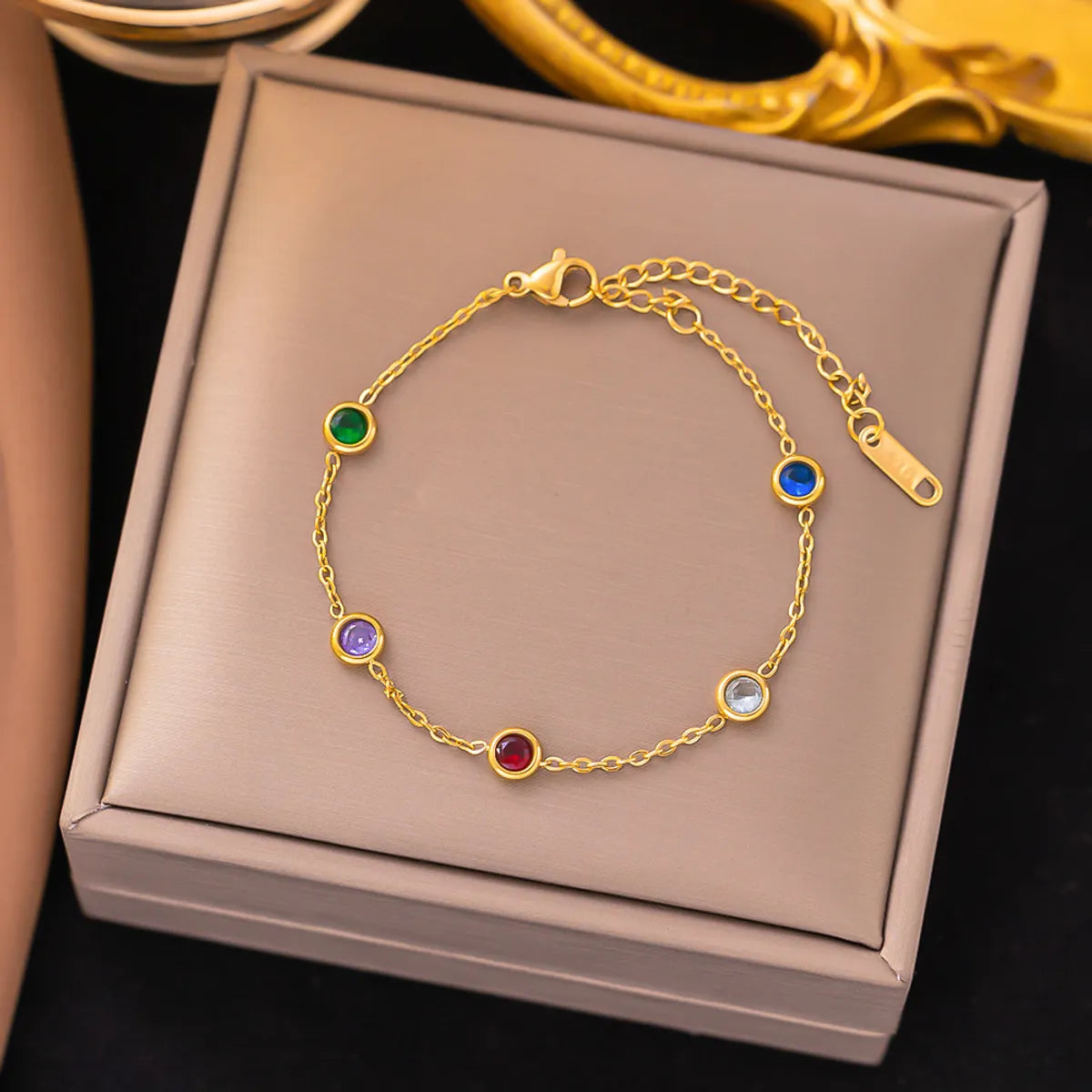 radiant crystal bracelets with diamonds for women -304 Stainless Steel 18K Gold Plated Lady Plating Inlay Multicolor Artificial Rhinestones Bracelets Earrings Necklace