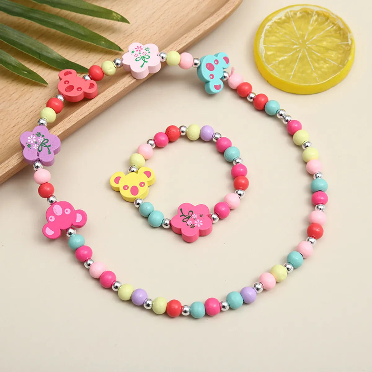 chic stackable bracelets with charms for women -Cute Cartoon Character Flower Arylic Stoving Varnish Girl'S Bracelets Necklace 1 Set