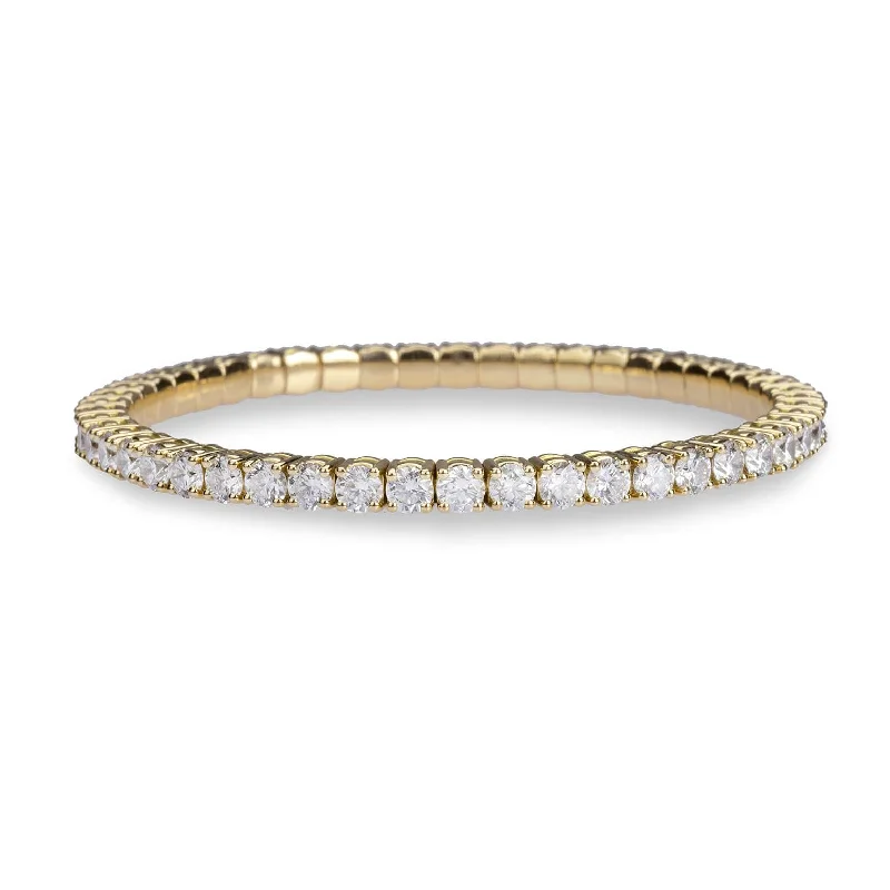 trendy gold cuff bracelets for women -18K Gold Stretch Round Diamond Tennis Bracelet, 8.0 Carats, Lab Grown