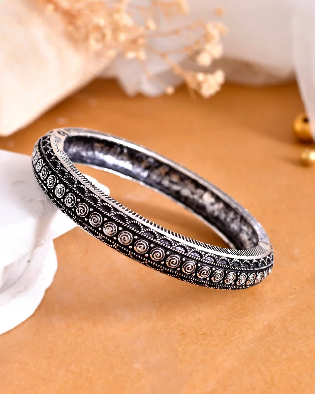 trendy leather charm bracelets with gemstones for women -VOJ Rhodium-Plated Contemporay Oxidized Cuff Bracelet