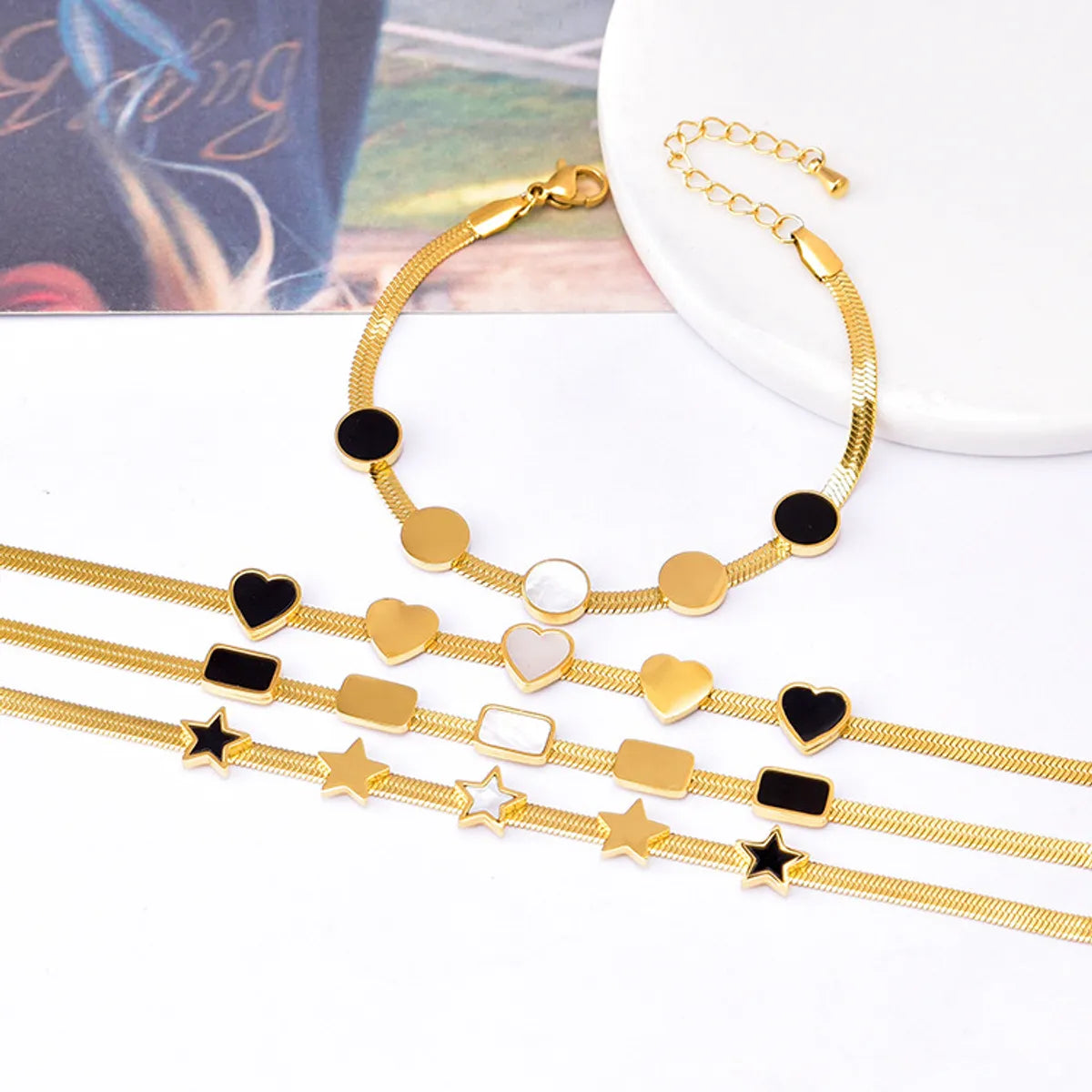 trendy gold chain bracelets for women -Wholesale Lady Star Heart Shape Titanium Steel Shell Bracelets