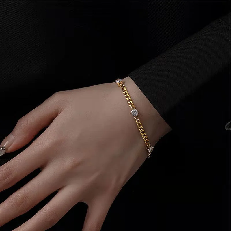 Jye180 Bracelet Gold Four Diamond Chain