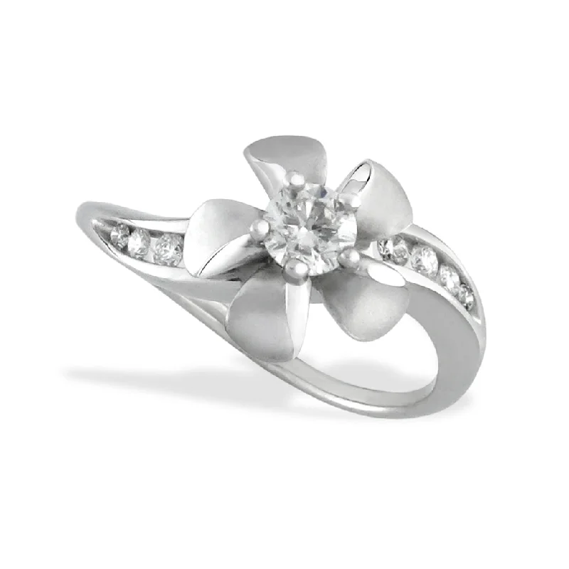 engagement rings with three emerald stones -Plumeria Diamond Ring