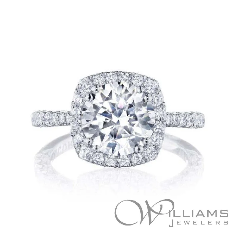 cushion cut engagement rings with side stones -Tacori Petite Crescent 18 Karat Diamond Engagement Ring