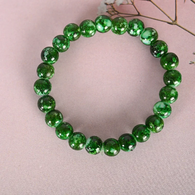 radiant gemstone bangle sets with pearls for women -NVR Men & Women Green Marble Crystal Beaded Elasticated Bracelet