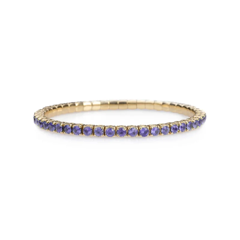 elegant charm bangle bracelets for women -18K Gold Stretch Purple Sapphire Bracelet, 2.25-8.58 Carats