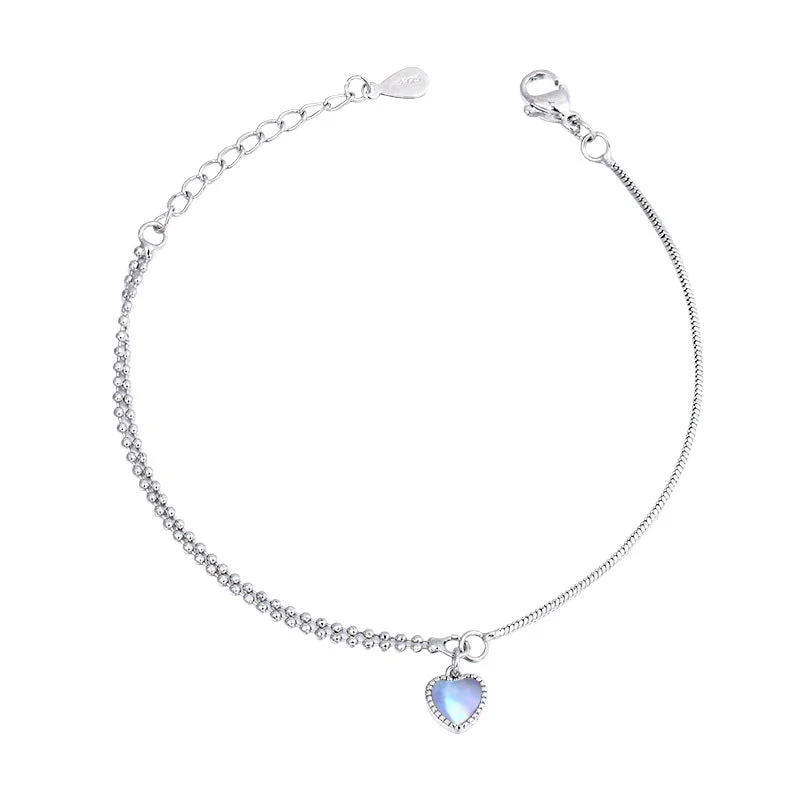 Moonstone Heart-Shaped Bracelet (White Gold Color)