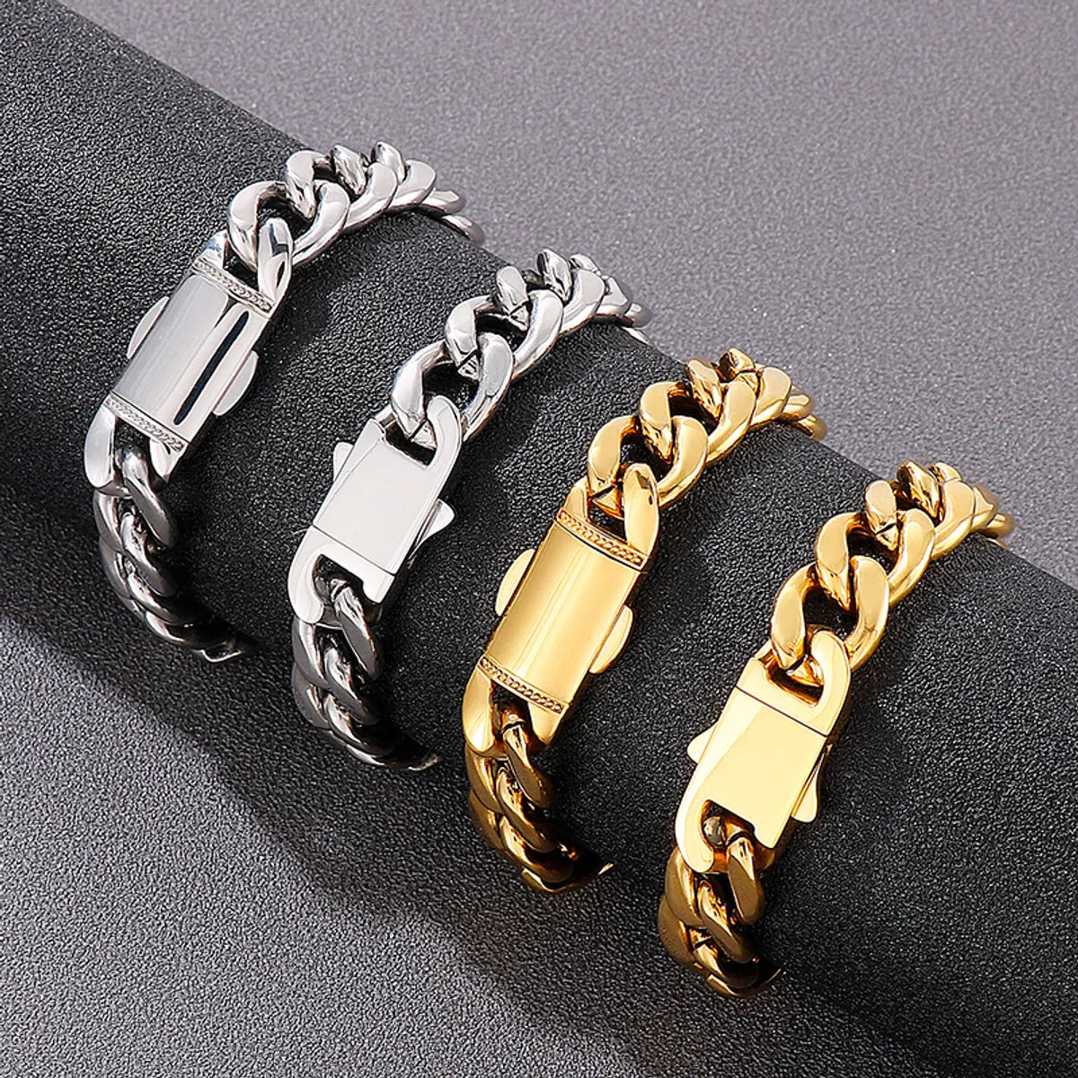 luxurious gold chain bracelets for women -Hip-hop Retro Solid Color Titanium Steel Chain Bracelets Necklace