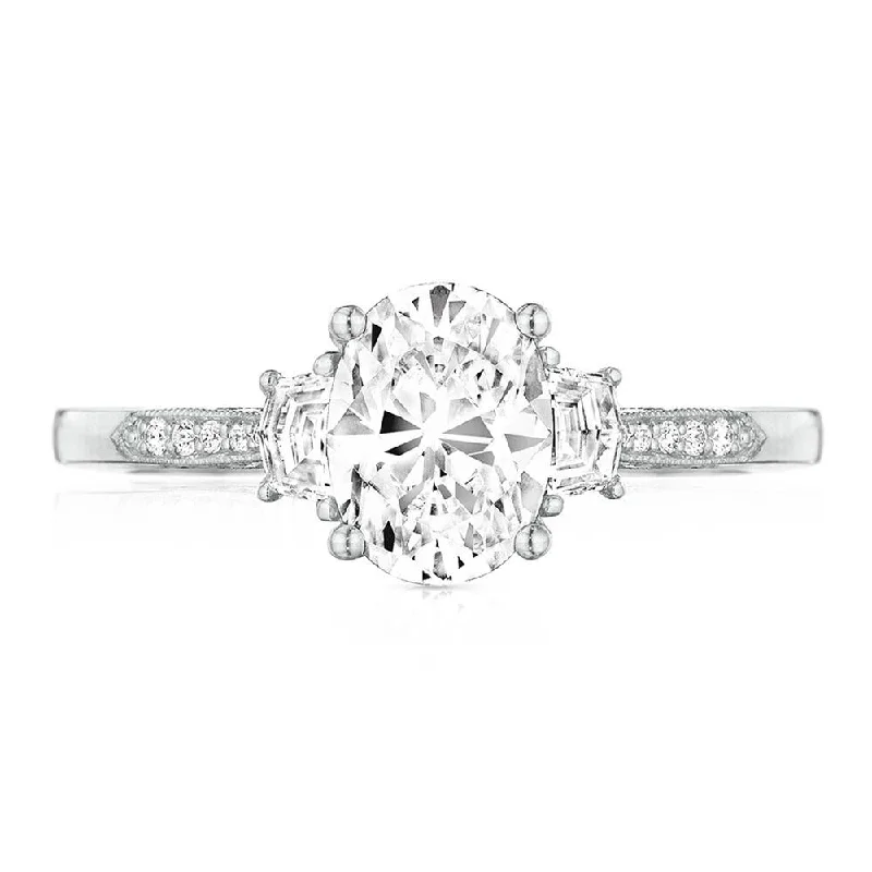 classic solitaire engagement rings for women -Oval 3-Stone Engagement Ring