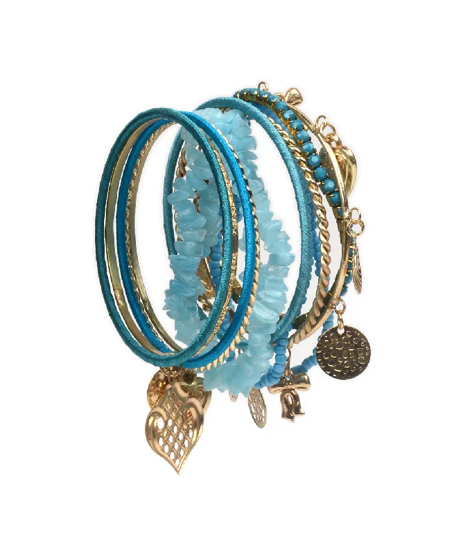 vibrant leather bracelets for women -Gold-Plated Alloy Designer Blue Stone Bracelet Bangle Set - The Pari