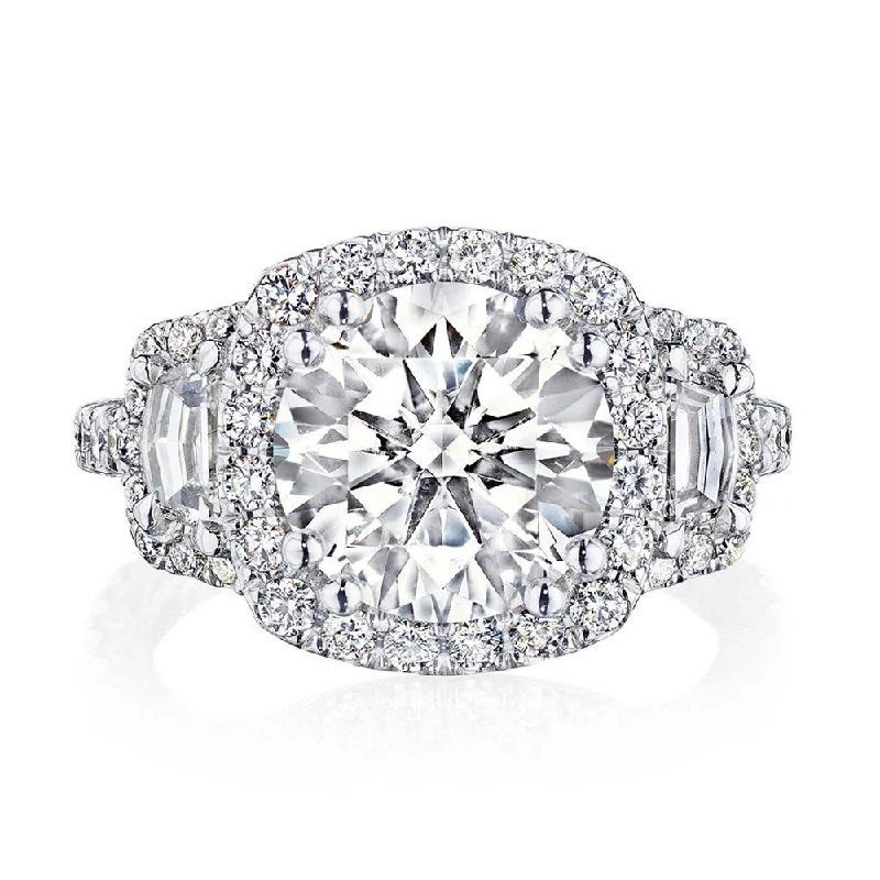 classic engagement rings with sapphire and diamond bands -Round 3-Stone Engagement Ring