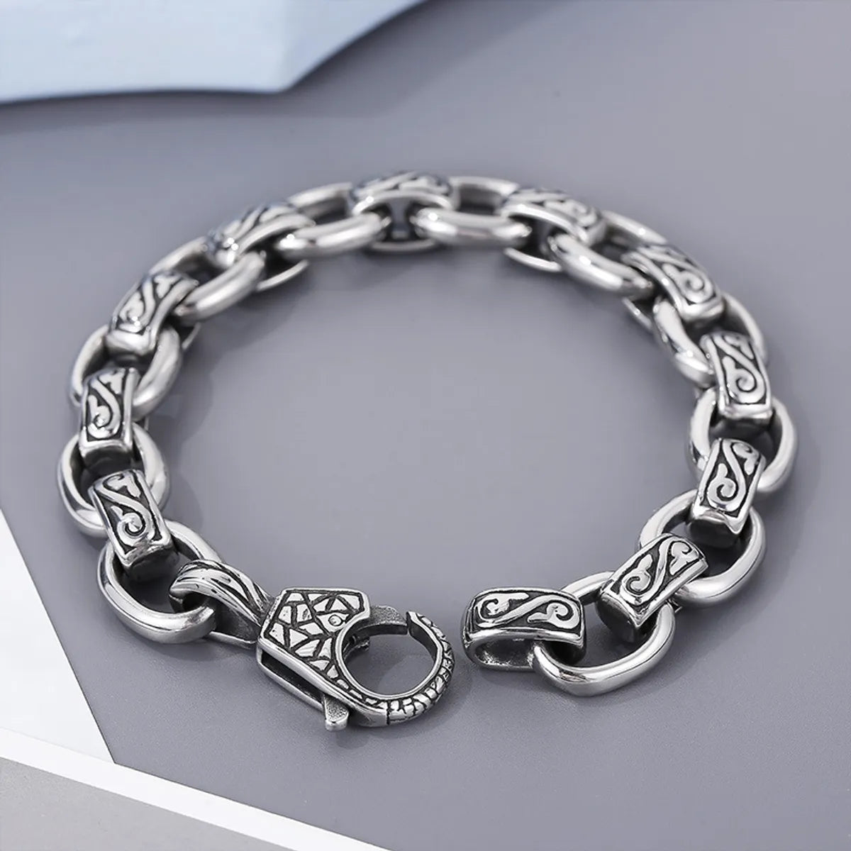 stylish crystal bangle sets with diamonds for women -Hip-hop Retro Geometric Titanium Steel Carving Bracelets