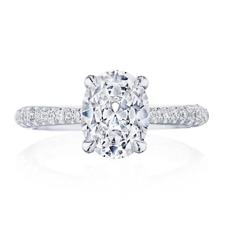 vintage style engagement rings with diamond halos -Oval Solitaire Engagement Ring