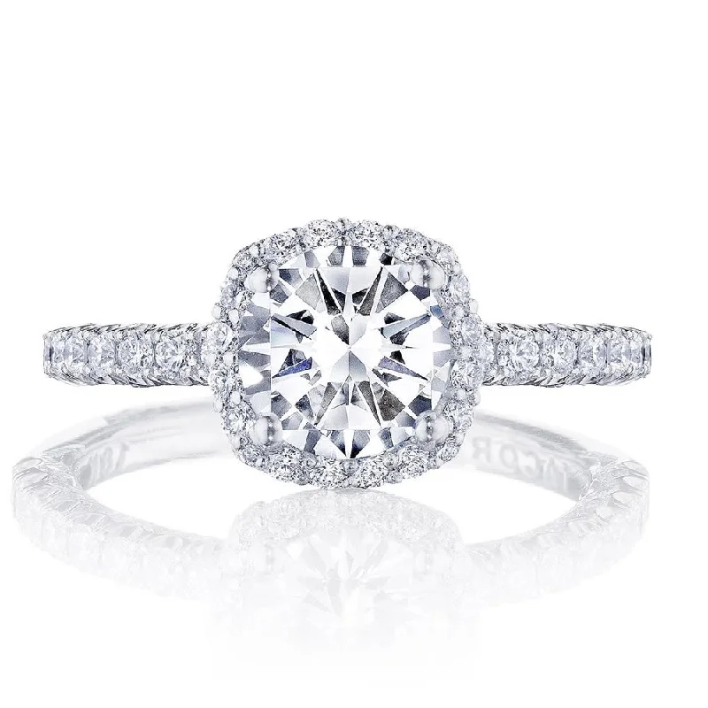 radiant engagement rings with princess sapphires -Round with Cushion Bloom Engagement Ring