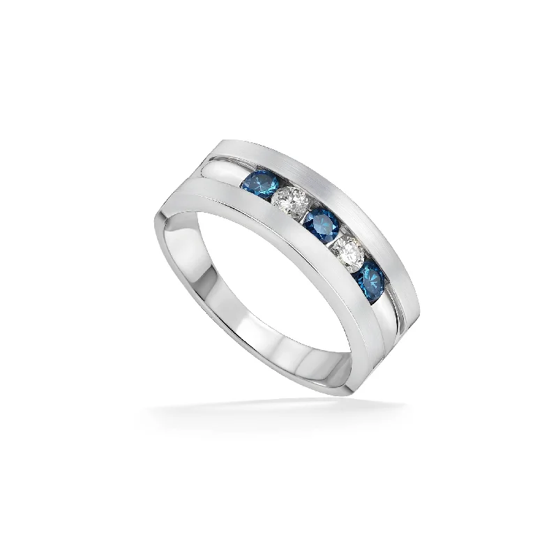 radiant engagement rings with round sapphires -Effy Blue and White Diamond Men's Ring