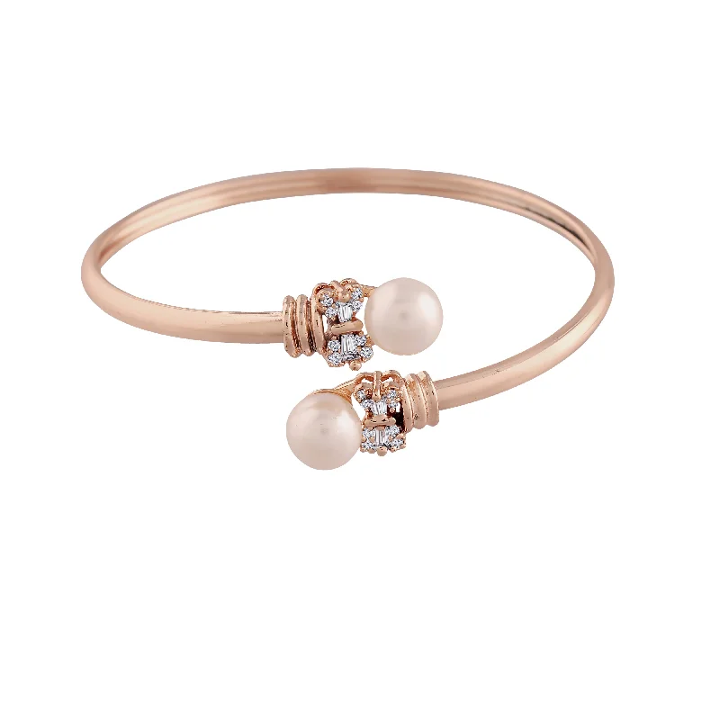 radiant rose gold bangles for women -Stylish Rose Gold Plated Cubic Zirconia American Diamond Adjustable Bracelet For Women & Girls - Wahe Jewels