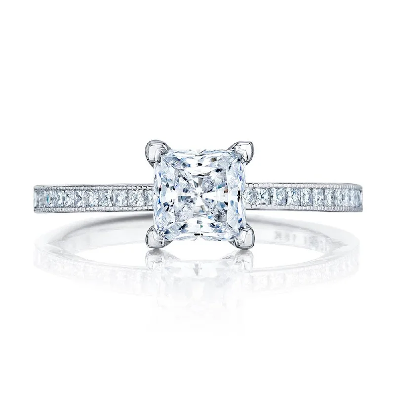 trendy engagement rings with gemstone accents -Princess Solitaire Engagement Ring