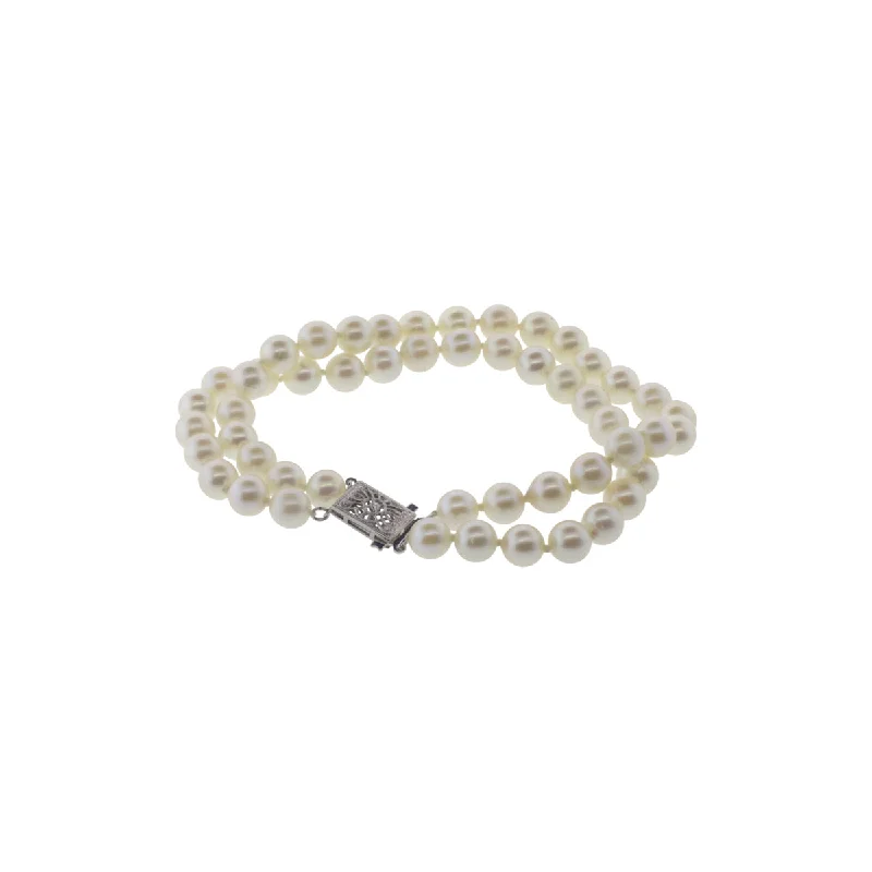 trendy gemstone chain bracelets for women -Double Strand Akoya Pearl Bracelet