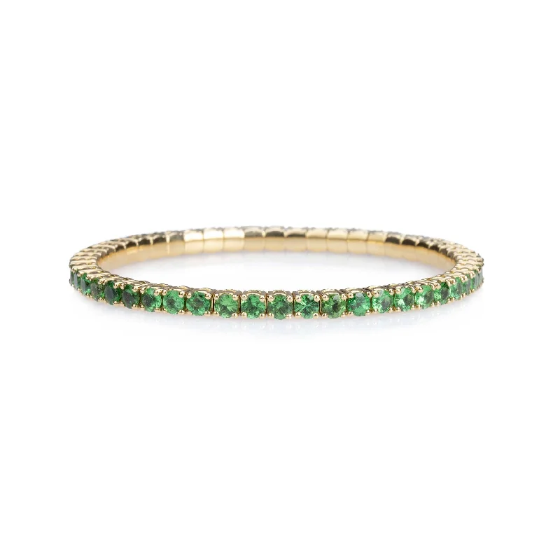 colorful bangle bracelets for women -18K Gold Stretch Green Tsavorite Tennis Bracelet, 2.25-8.58 Carats