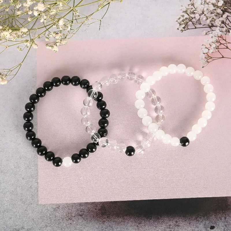 elegant crystal bracelet sets with diamonds for women -NVR Men & Women Transparent & White & Black Marbel Crystal Elasticated Bracelet