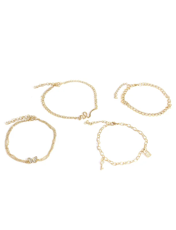 radiant silver cuff bangles for women -Gold-Plated Alloy Designer Charm Bracelet Set - The Pari