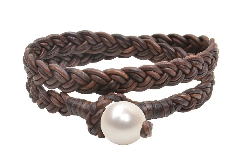 radiant silver bracelets with pearls for women -Double Wrap Flat Braid Bracelet | Freshwater