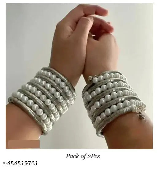 fashion crystal bangles for women -Tehzeeb Creations Women's Latest Spiral Pearl Bracelet