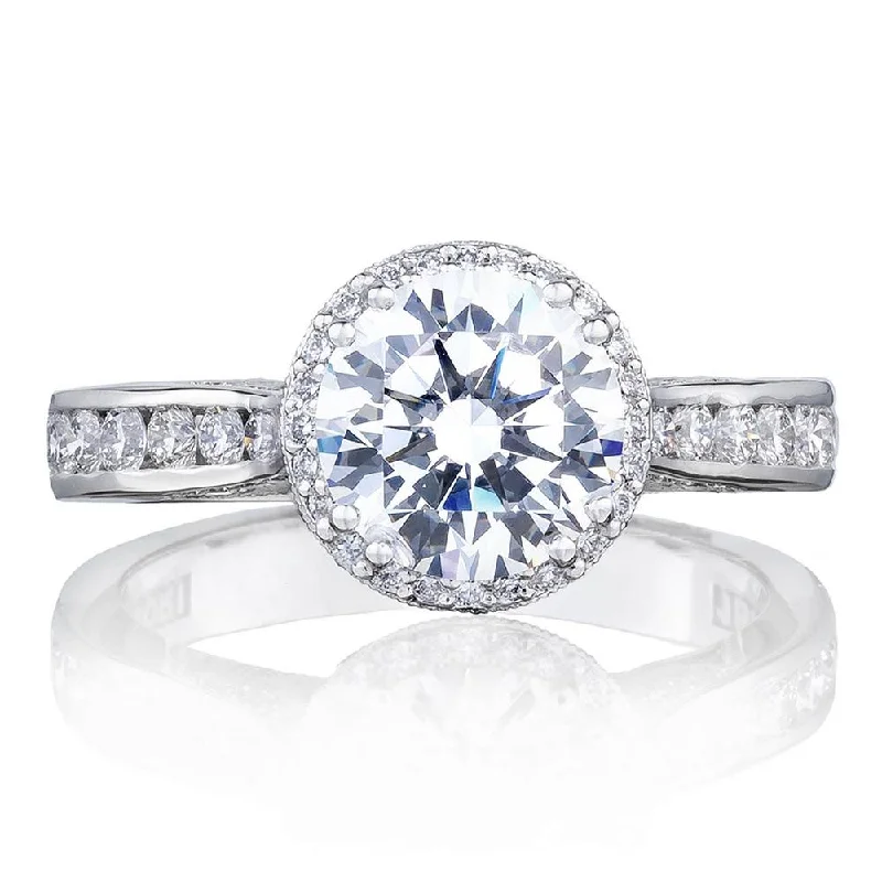 radiant engagement rings with platinum diamonds -Round with Cushion Bloom Engagement Ring