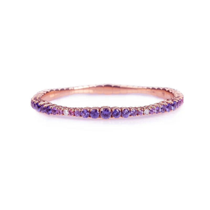 luxurious leather bracelets with charms for women -18K Gold Stretch Diamond, Purple and Lavender Sapphire Ombre Tennis Bracelet