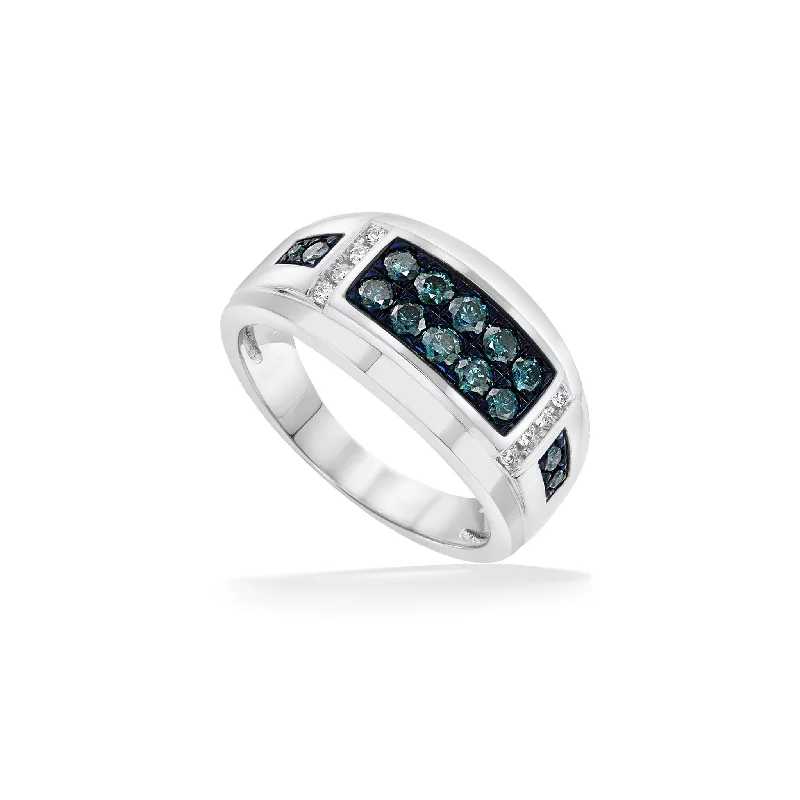 engagement rings with square emeralds and diamonds -Effy Blue and White Diamond Men's Ring