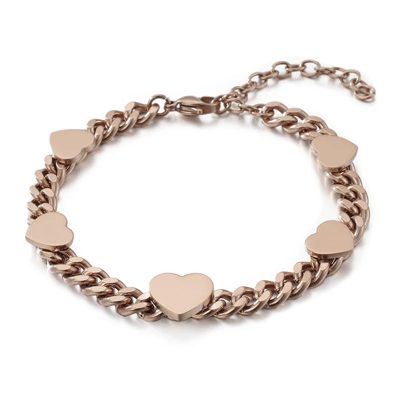 trendy leather charm bracelets for women -Wholesale Jewelry Heart-shaped Thick Chain Titanium Steel Bracelet Gooddiy