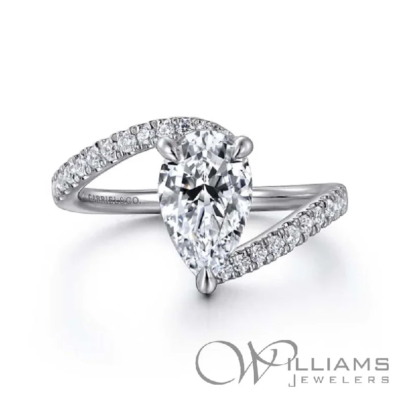 radiant engagement rings with three diamond settings -Gabriel & Co. Contemporary 14 Karat Diamond Engagement Ring