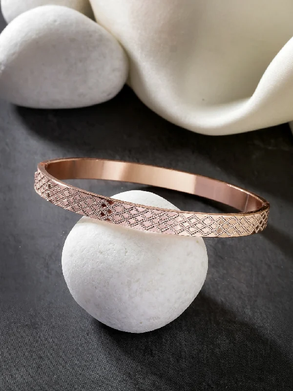 luxurious bangle sets with pearls for women -NVR Men's Rose Gold Stainless Steel Kada Bracelet